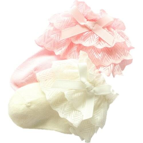 Baby Lace Socks 2 layers lace bow Spring And Autumn Boneless Girl Princess Children Socks Angel Socks Pink Red White 0-12M