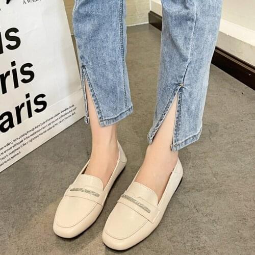 Summer Oxfords Shoes Woman White Leather Flats Preppy Students Shoes Casual Slip on Square Heel Loafers Plus Size 35-43 2021 new