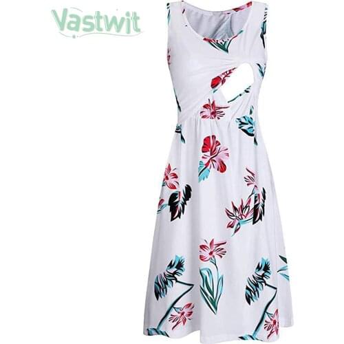 Summer Maternity Clothes Floral Tunic Breastfeeding Dress Women Pregnant Sleeveless Loose Flower Nursing Dress For Pregnancy