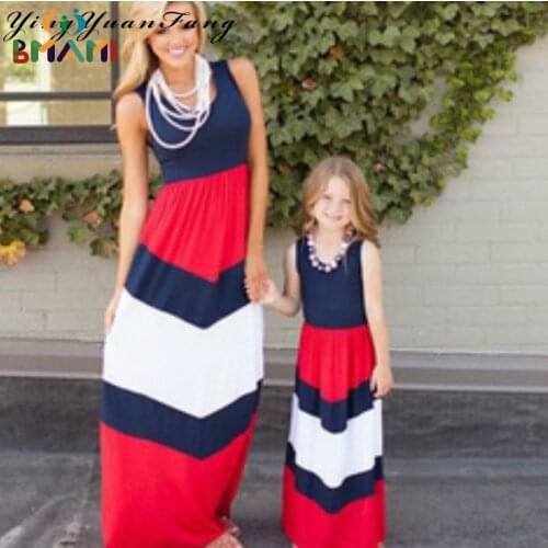 2020 Mommy and me family matching mother daughter dresses clothes striped mom and daughter dress kids parent child outfits