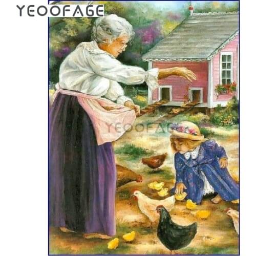 Mosaic Crafts Diy Diamond Painting Rural Girl Cross Stitch Full Rhinestone Crystal Square Diamond Embroidery 5D Needle Hen