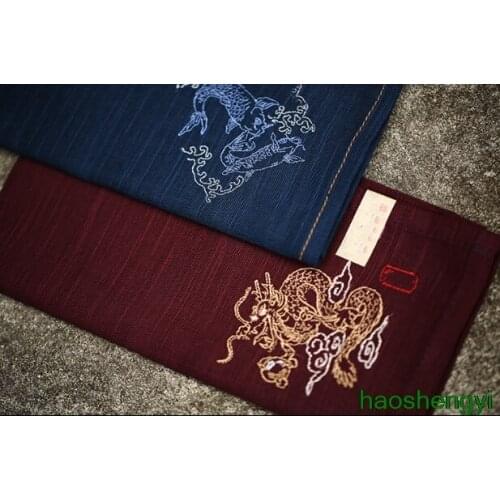 Mens cotton and linen handkerchiefs, mens embroidered soft sweat-absorbent handkerchiefs