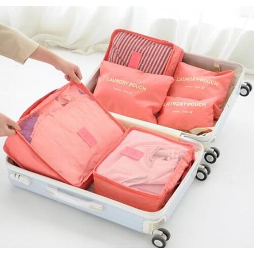 6 PCS Travel Storage Bag Set For Clothes Tidy Organizer Wardrobe Suitcase Pouch Travel Organizer Bag Case Shoes Packing Cube Bag