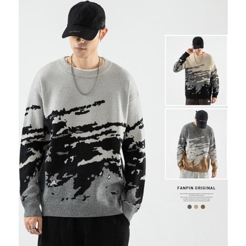 2021 autumn and winter new style mens Japanese shadowless wall plus size color round neck sweater casual