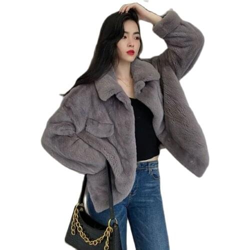 New 2021Autumn Winter Fur Womens Coat Thicken Imitate Rabbit Fur Short Loose Mink Velvet Furry Overcoat Manteau Femme Hiver