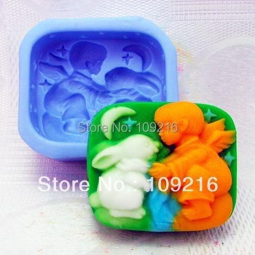 Wholesale!!!1pcs Angel and Rabbit (H0077) Silicone Handmade Soap Mold Crafts DIY Mold