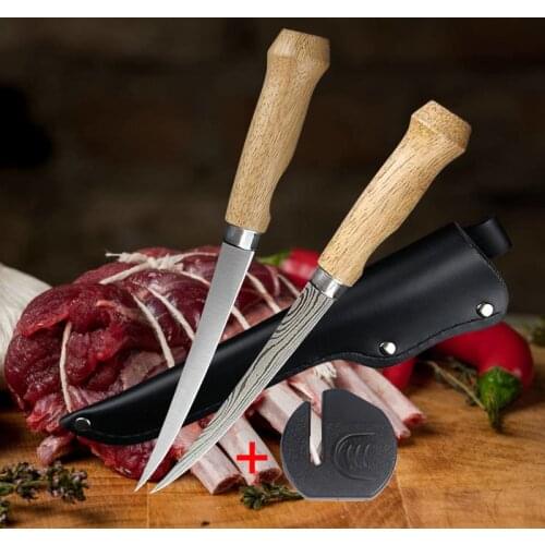 Stainless Steel Sharp Fishing Knife Sushi Knife Boning knife Fish Kitchen Fruit Meat Cutting Tool with Knife Cover Sharpener
