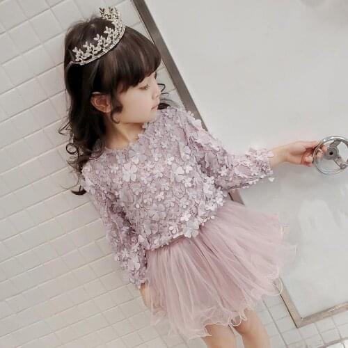 2-8Y Toddler Kids Long Sleeve Dresses for Girls Autumn Flower Appliques Dress Princess Winter Party Ball Gown Children Clothing