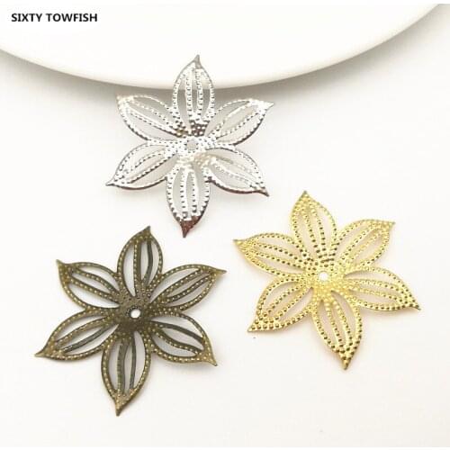 20 pcs/lot 35mm 3 Colors Metal Filigree Circle Flower Slice Charms base Setting Jewelry DIY Components Findings B19010