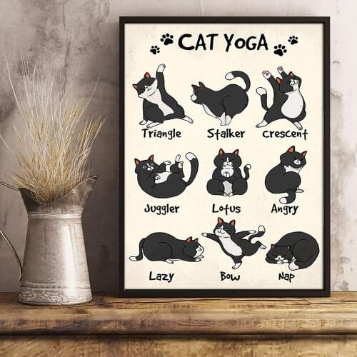 Nordic Modern Vintage Cute Cat Yoga Posters And Prints Canvas Painting Funny Tuxedo Cats Animals Wall Art Picture Home Decor