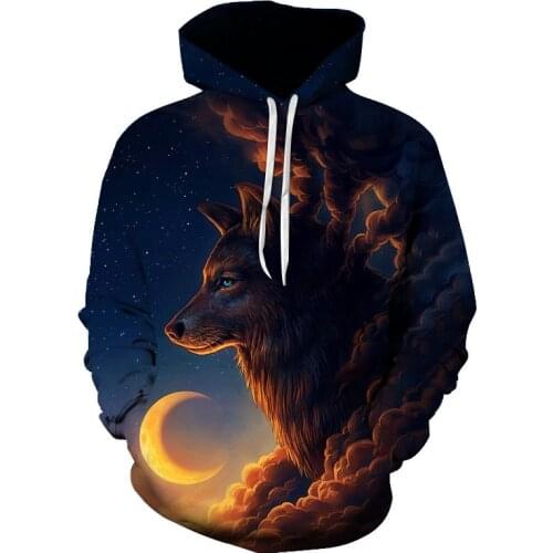 New Fashion Hoodies Men Long Sleeve Fashion Ice and Fire Eyes Wolf Printed Men Sweatshirt Streetwear Clothes Harajuku Hoodie