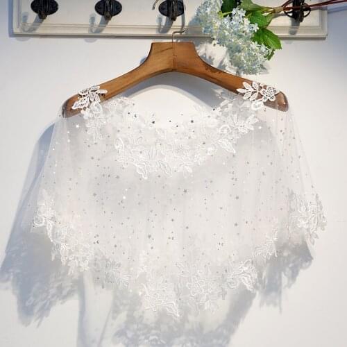 Sequins Dot Cape Mariage White Bridal Lace Shawl Mesh Appliques Shrugs For Women Bolero Wedding Jacket Wrap Wedding Accessories