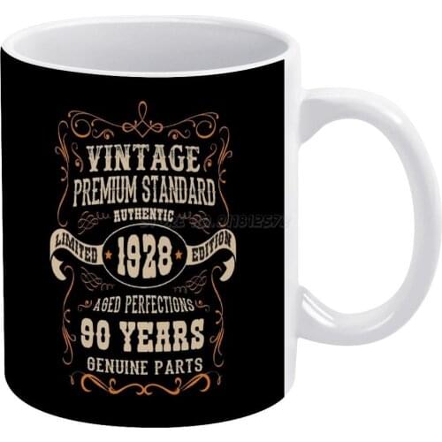 Vintage 90th Birthday-Antique Made In 1928 White Mug Ceramic Mug Creative Mug Vintage Classic Retro Border Label Vintage Aged Pe