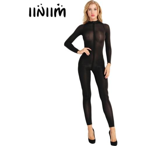 High Quality Women Lingerie Sexy Body Suit Bodystocking Double Zipper Sheer Smooth Open Crotch Babydoll Bodysuit Jumpsuit