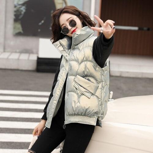 Womens Sleeveless Jacket Solid Quilted Stand Collar Ladies Casual Winter Vests Pockets Thick Vest Zipper Waistcoat for Female