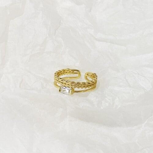 Double Layered Square CZ Rings Nordic Style Lace Rings for Women Simple 925 Fahsion Jewelry 925 Sterling Silver Elegant 2020 New