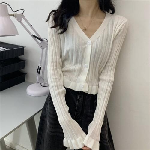 Woman Sweaters Cardigan Knitted Sweater Early Autumn Gentle V-neck Cardigan Top Short Sueters De Mujer