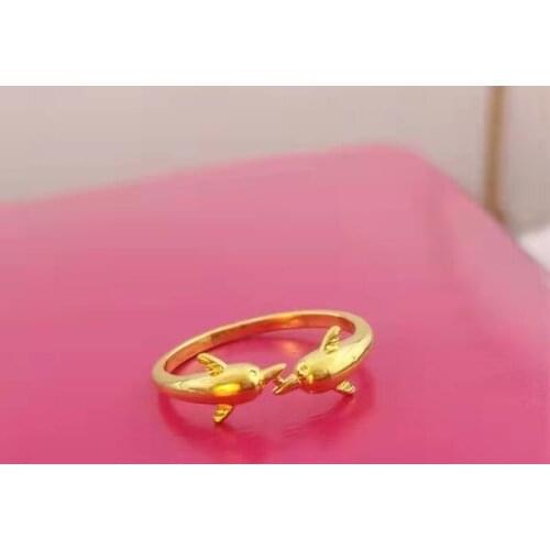 Double Dolphin Ring 24K Gold Plated Rings for Women Animal Gold Rings Party Birthday Anniversary Engagement Wedding Jewelry Gift
