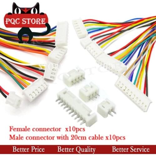 10Sets JST XH2.54 XH 2.54mm Wire Cable Connector 2/3/4/5/6/7/8/9/10 Pin Pitch Male Female Plug Socket 20cm Wire Length 26AWG