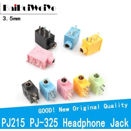 10PCS/LOT Headphone Jack PJ215 PJ-325 3.5mm Stereo Jack Socket Audio Jack Connector 5PIN 5 Color PJ325 PJ-215 Multicolor