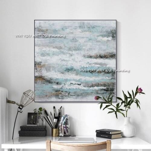 100% Handmade Canvas Painting Modern Mountain View White Cloud Green Artwork Pictures Entrance Paintings Art