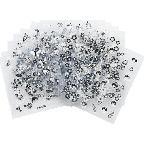 30pcs White Flower 3d Korea Style Nail Art Stickers White Black Non-Toxic Glitter Nail Wraps Sticker Polish Manicure 3D Decals5