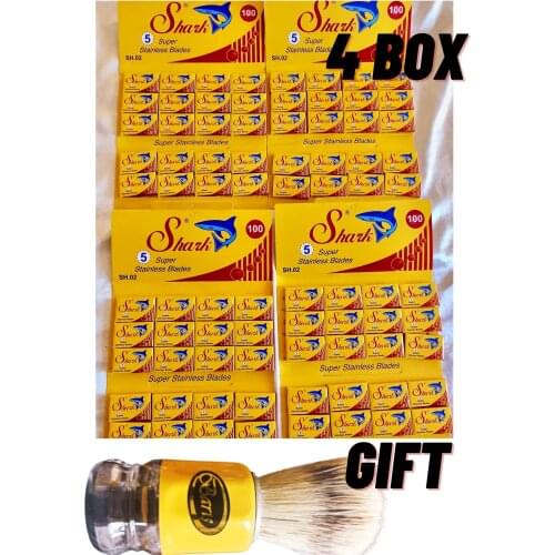 400 Razors 4 Boxes Highest Shark Super Stainless Razor Blades--+ shaving brush as a gift