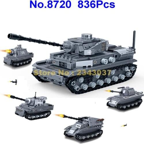 8720 836pcs 4in1 Military Ww2 German Panzerkampfwagen Iv Tank Self-propelled Gun 2 Building Blocks Toy