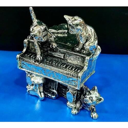 925 Sterling Silver Plated PIANO CATS