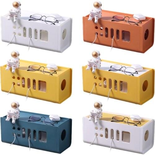 94PF Household Cable Management Storage Box with Lid Hollow Out Plastic Power Socket Strip Cord Organizer Case Bin Charger Wires