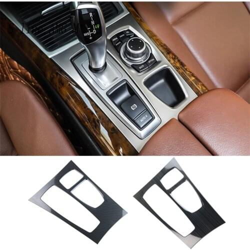 Car Styling Interior Carbon fiber Gear Control Panel cover Cup Holder Frame Trim Auto Stickers For BMW X5 X6 E70 E71 Accessories