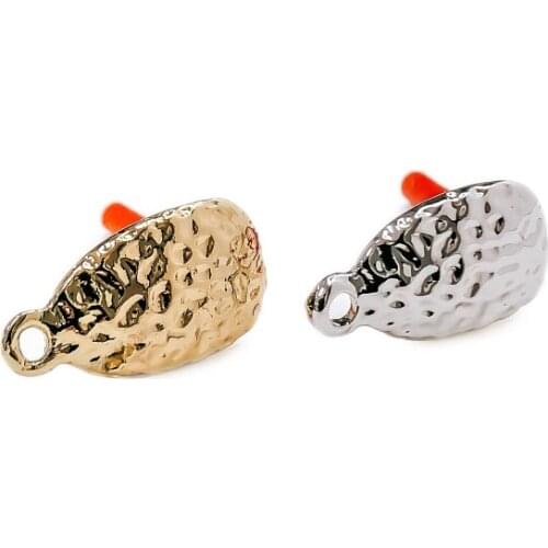 White Kc Gold Color Oval Stud Earring Hole Diy Material Connector Linker Eardrop Accessories Jewlery Making Supplies 6pcs