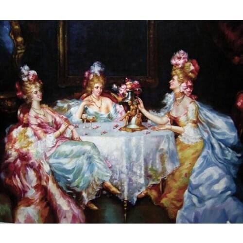 Free shipping classical dame meeting canvas prints court figures oil painting printed on canvas wall art decoration picture