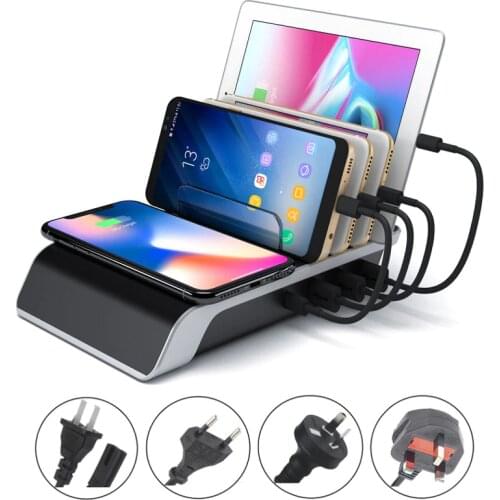 Wireless Fast Charger Stand 45W 4 Ports USB Charger HUB EU Charging Station 5-in-1 Universal Charger Dock Holder AU UK US Charge