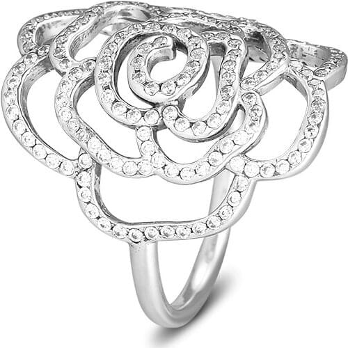 Large Rose Rings 100% 925 Sterling Silver Jewelry with Clear CZ Free Shipping