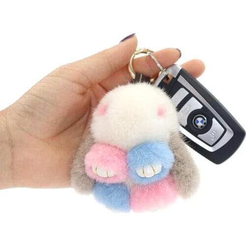 Rabbit Keychain Keyring Pendant-Decoration Women Bag Hang Pendant Real Mink Fur Fashion Accessories