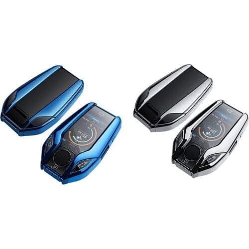 2 Pcs TPU Car Fully Key LCD Remote Key Fob Case Cover for BMW 7 Series 740 6 Series GT 5 Series 530I X3(Silver & Blue)