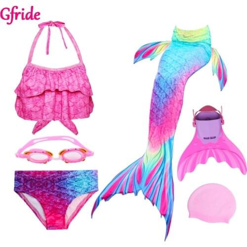 Kids Mermaid Tails with Fin Swimsuit For Girls Swimming Bathing Suit Mermaid Costume Bikini Swimsuit Flipper Monofin Goggle