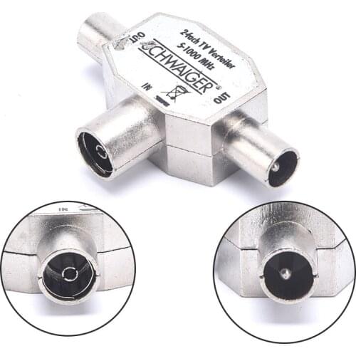 2 Way TV Splitter Connector Coaxial T Type 9.5 Male To Female Antenna Plug Conve