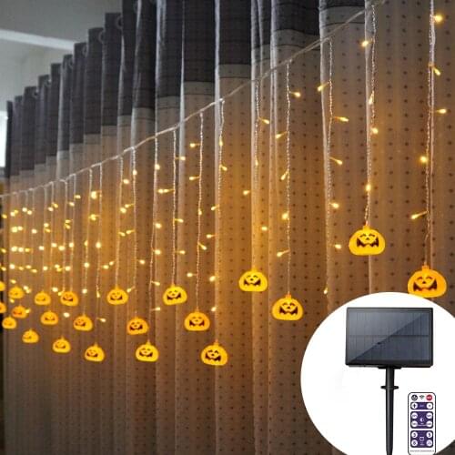 Solar Powered Halloween DIY Pumpkin Lights 8Modes 3.5M Solar LED Pumpkin curtain String Lights for Outdoor Christmas Garden