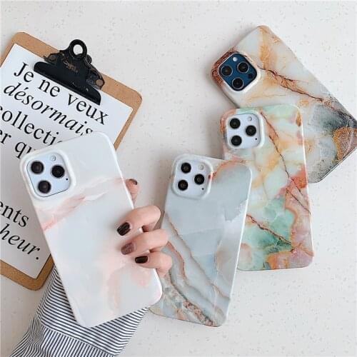 Glossy Marble Phone Case For iPhone 11 12 11Pro Max IMD Jade Smooth Marble Matte Back Cover For iPhone X XR XS Xs Max 7 8 Plus