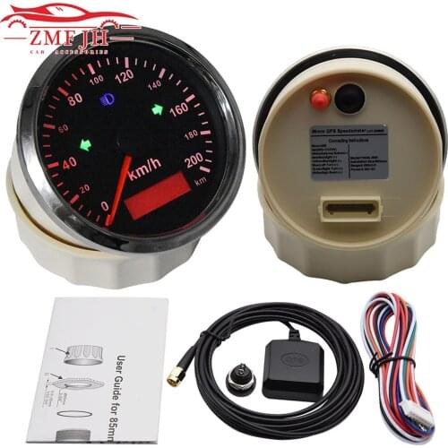 85mm GPS Speedometer With Red Backlight 125km/ 200km/h For Car Boat Truck 12V 24V Over Speed Buzzer Alarm Left Right High Beam