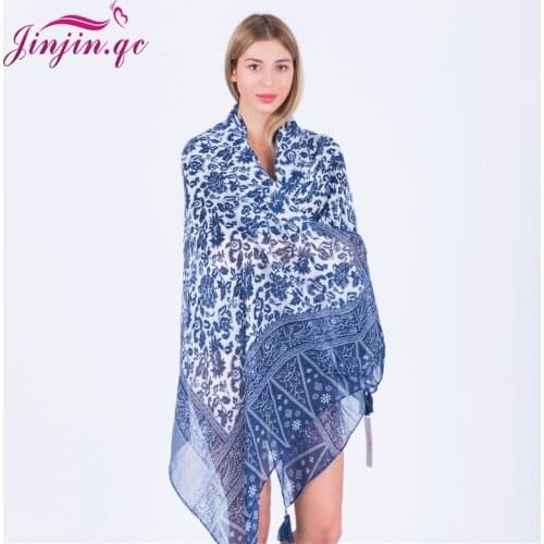 Jinjin.QC Fashion Women Visvose Scarves with Tassels Floral Printed Scarf for Women Large Size Summer Shawls Girl Soft wraps
