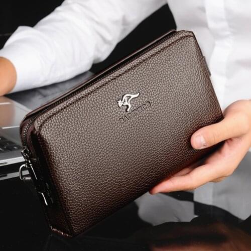 KANGAROO Luxury Brand Men Clutch Bag Leather Long Purse Password Money Bag Business wristlet Phone Wallet Male Casual Handy Bags