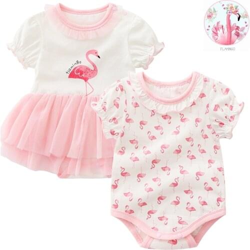 Newborn Baby Cartoon Flamingo Clothing 2019 New Brand Baby Bag Fart Bodysuit Dress Summer Thin Cotton Jumpsuit Printed Cute