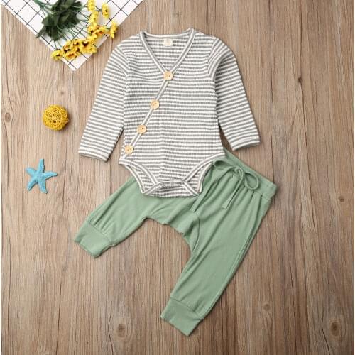 2pcs Newborn Baby Boys Clothes Sets Striped Long Sleeve Tops Romper Jumpsuit Pants Outfits Clothes Set