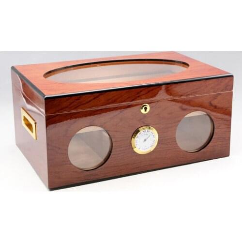 Cohiba Cedar Wood Glass Visible Brown Cigar Humidor Pretty Storage Tobacco Box w/Lock Humidifier Hygrometer Smoking Tool
