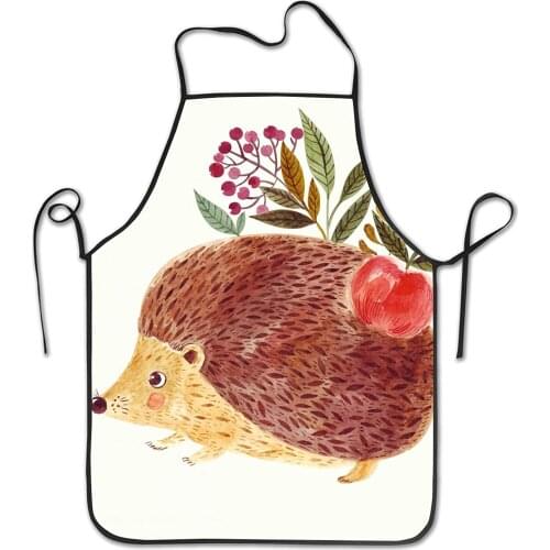 Hedgehog Cute Funny Flowers in Watercolors Apron Theme Cooking Chef Women Men Adult Girl Kid Painting BBQ Grilling Kitchen