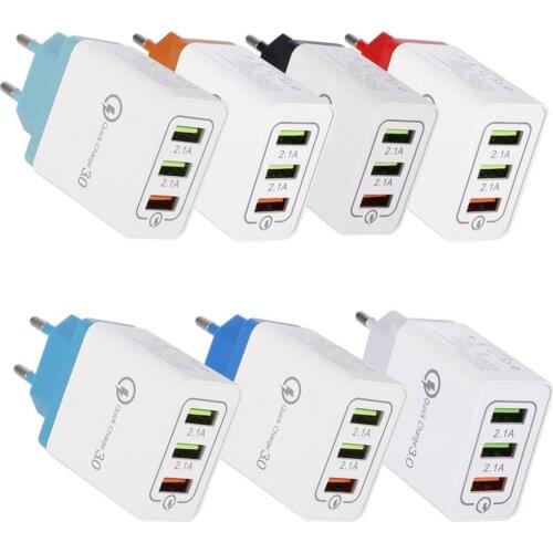 Multi Interface 5V 9V 12V Smart Phone Charger Head 3USB QC3.0 Mobile Phone Fast Charging Charger Head
