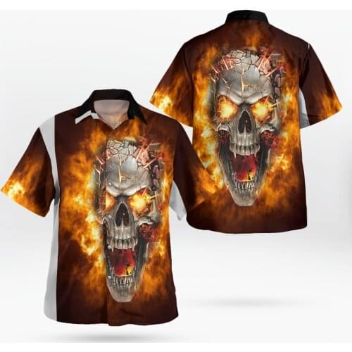 Skull Fire 3D Beach Hawaiian 2021 Summer Men Shirt Short Sleeve Shirt Streetwear Oversized 5XL Camisa Social Chemise Homme-830